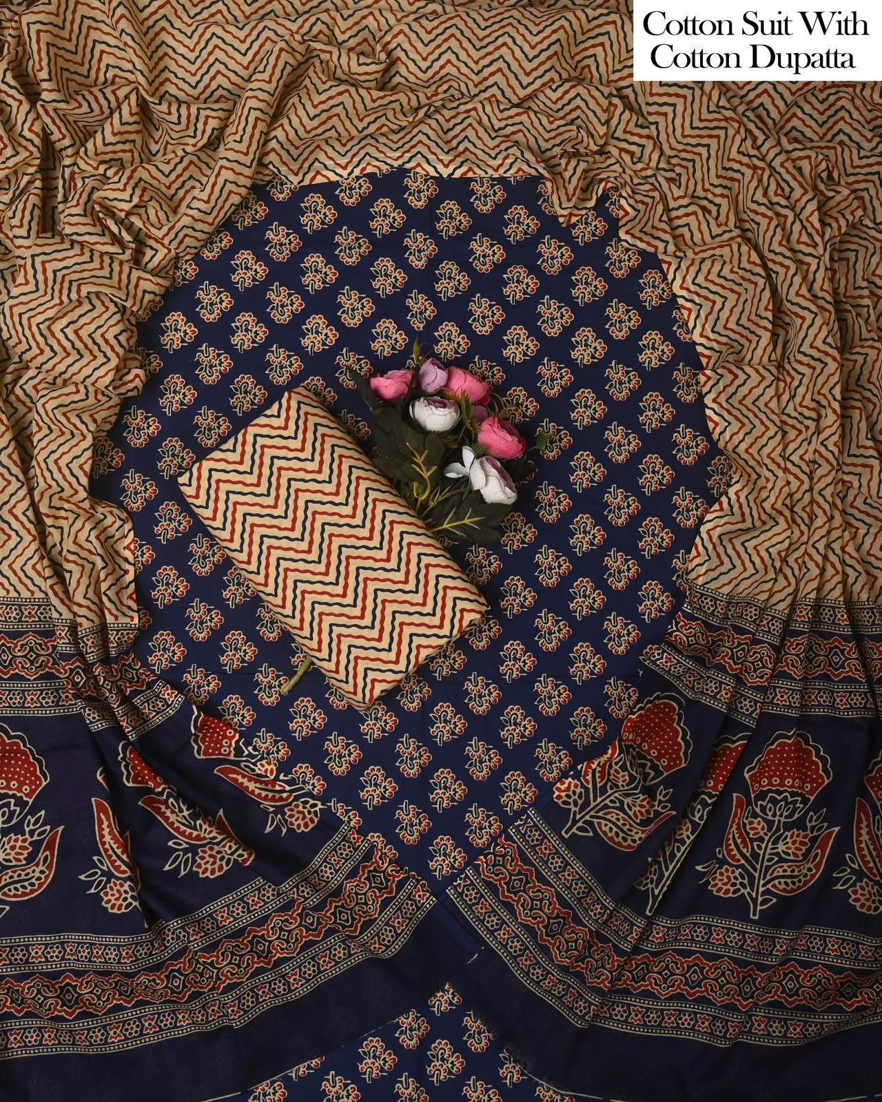Exclusive Hand Block Cotton Suit With Cotton Dupatta(BFCOT181)