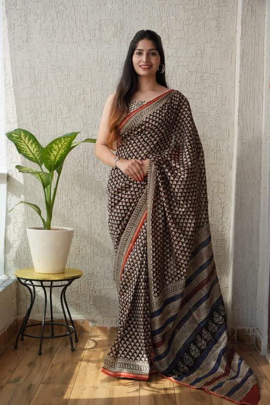 New Designer Hand Block Print Chanderi Silk Saree(BFCS30)
