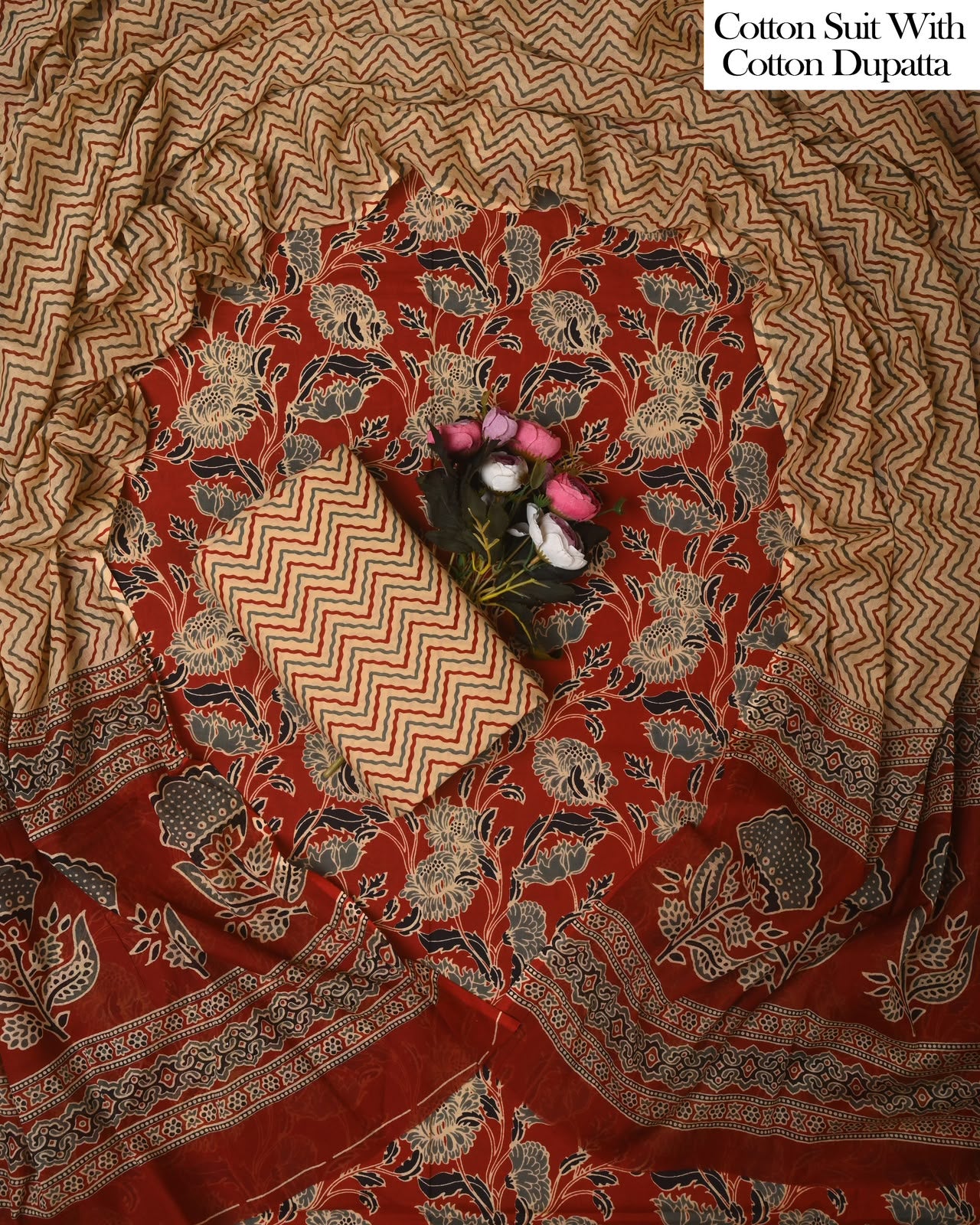 Exclusive Hand Block Cotton Suit With Cotton Dupatta (BFCOT158)
