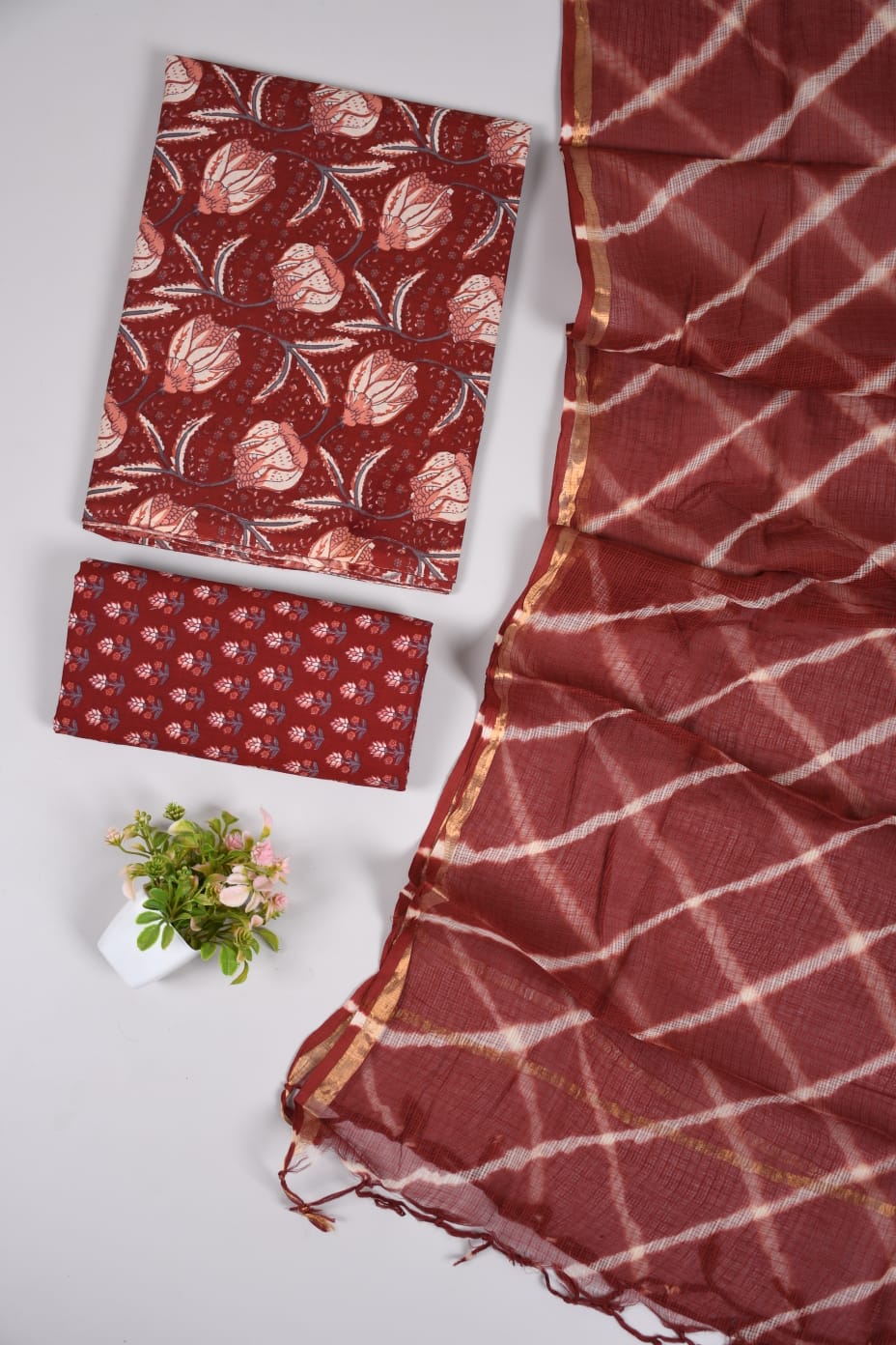 Premium Sanganeri Printed Cotton Suit With Kota Doria Duppta(BFCOTKD21)