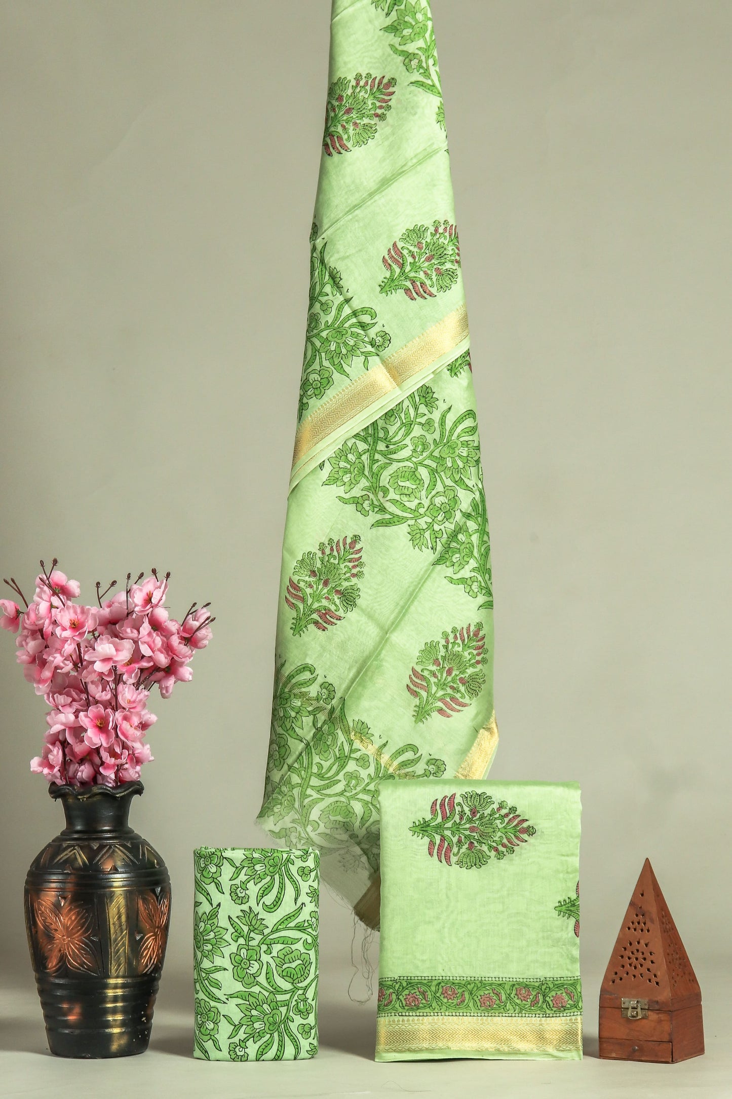 Premium Hand Block Printed Maheshwari Silk Suit(BFMAH62)