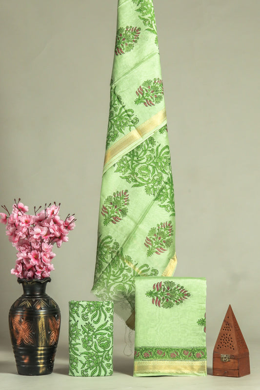 Premium Hand Block Printed Maheshwari Silk Suit(BFMAH62)