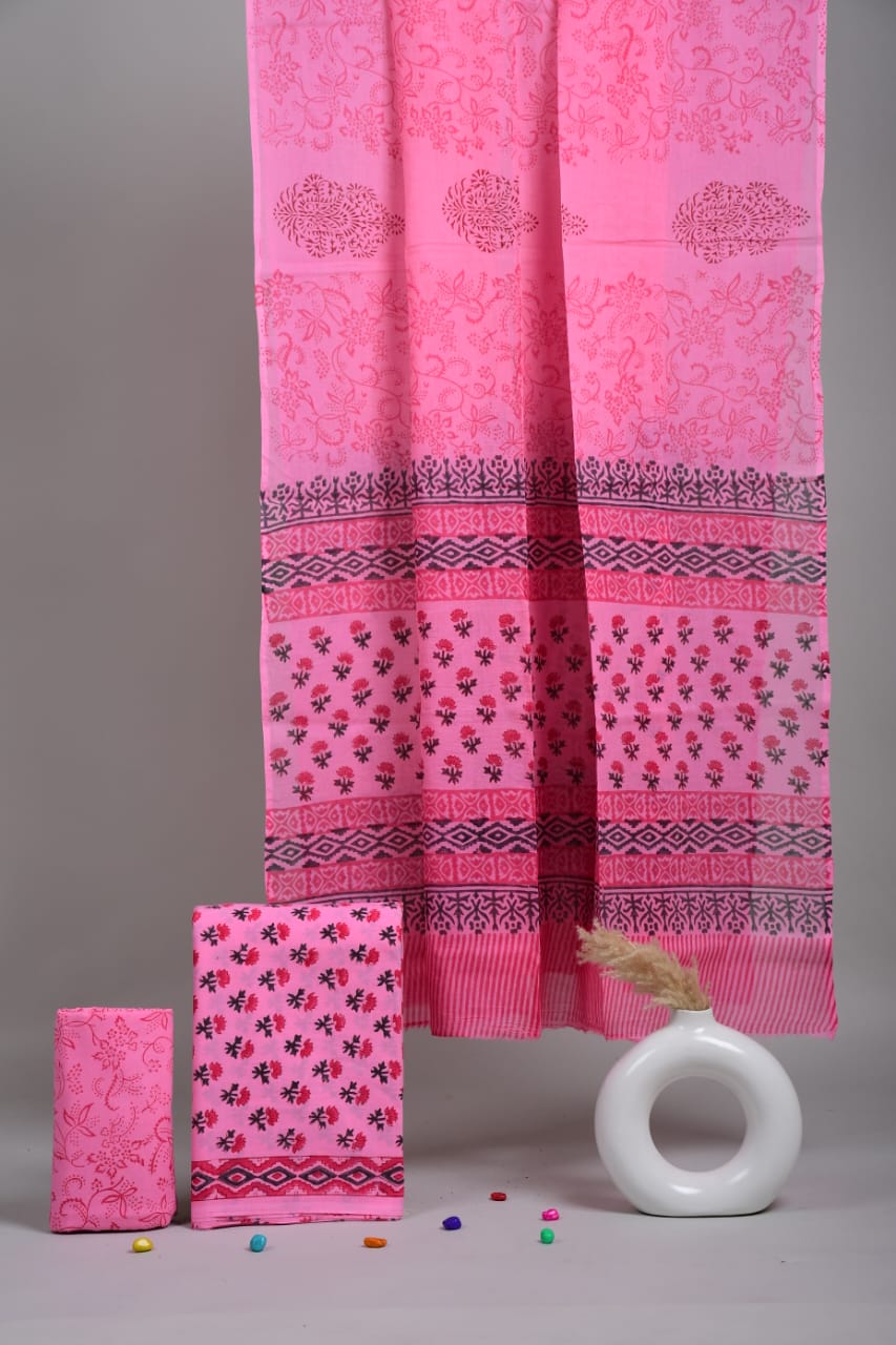 Exclusive Hand Block Cotton Suit With Cotton Dupatta