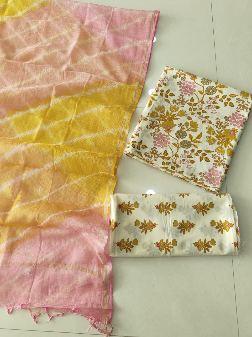 Premium Sanganeri Printed Cotton Suit With Kota Doria Duppta(BFCOTKD10)