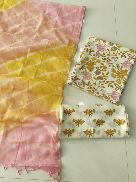 Premium Sanganeri Printed Cotton Suit With Kota Doria Duppta(BFCOTKD10)