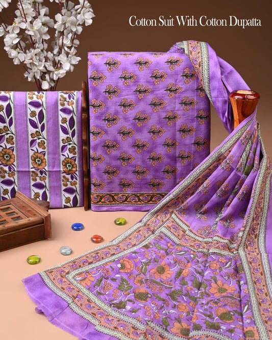 Exclusive Hand Block Cotton Suit With Cotton Dupatta(BFCOT107)