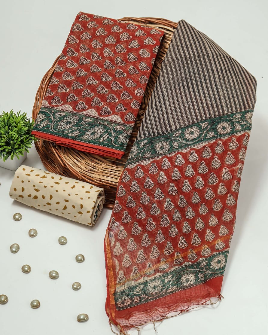 Premium Sanganeri Printed kota Suit With Kota Doria Duppta