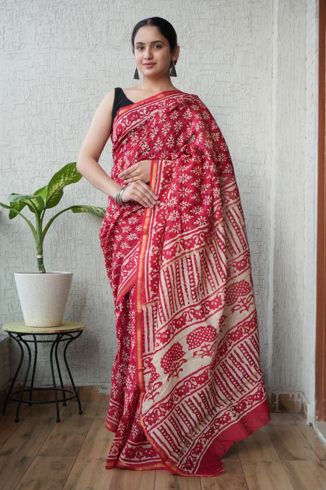 New Designer Hand Block Print Chanderi Silk Saree(BFCS71)