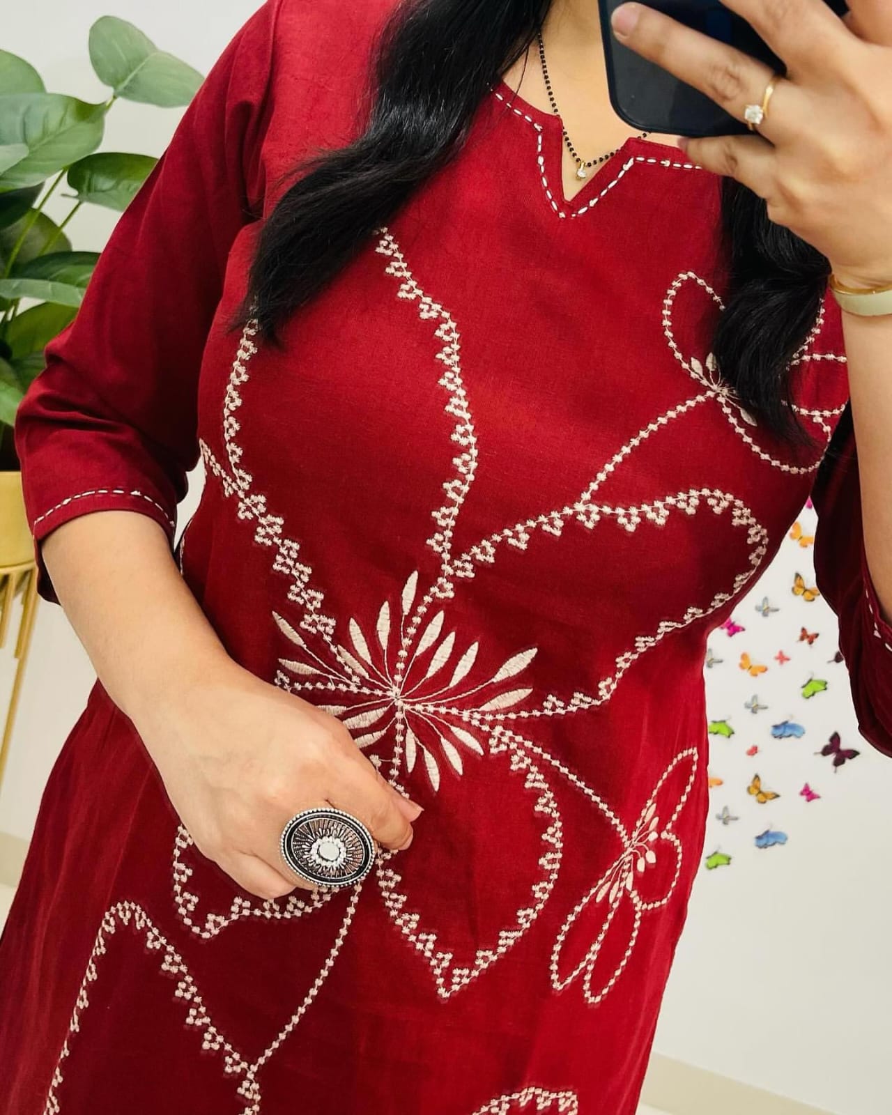 *🌹🌹Pure fine Cotton  fabric Embroidery Work and hand work Kurti with Pant with cotton*🌹🌹
