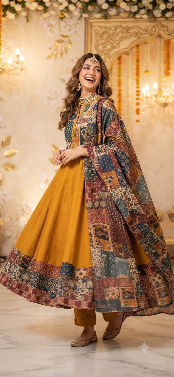 Mustard Yellow Premium Cotton Anarkali Suit for Women