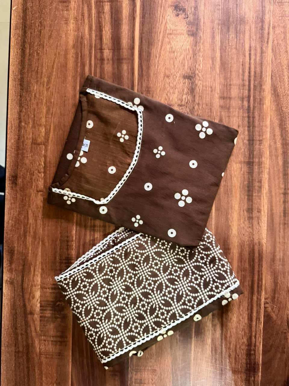 Brown Printed Cotton Co-ord Set | Short Kurti with Sharara Palazzo