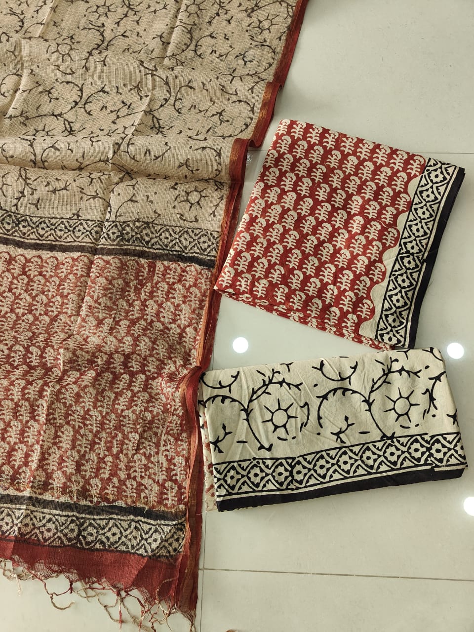 Premium Sanganeri Printed Cotton Suit With Kota Doria Duppta(BFCOTKD12)