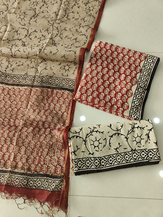 Premium Sanganeri Printed Cotton Suit With Kota Doria Duppta(BFCOTKD12)