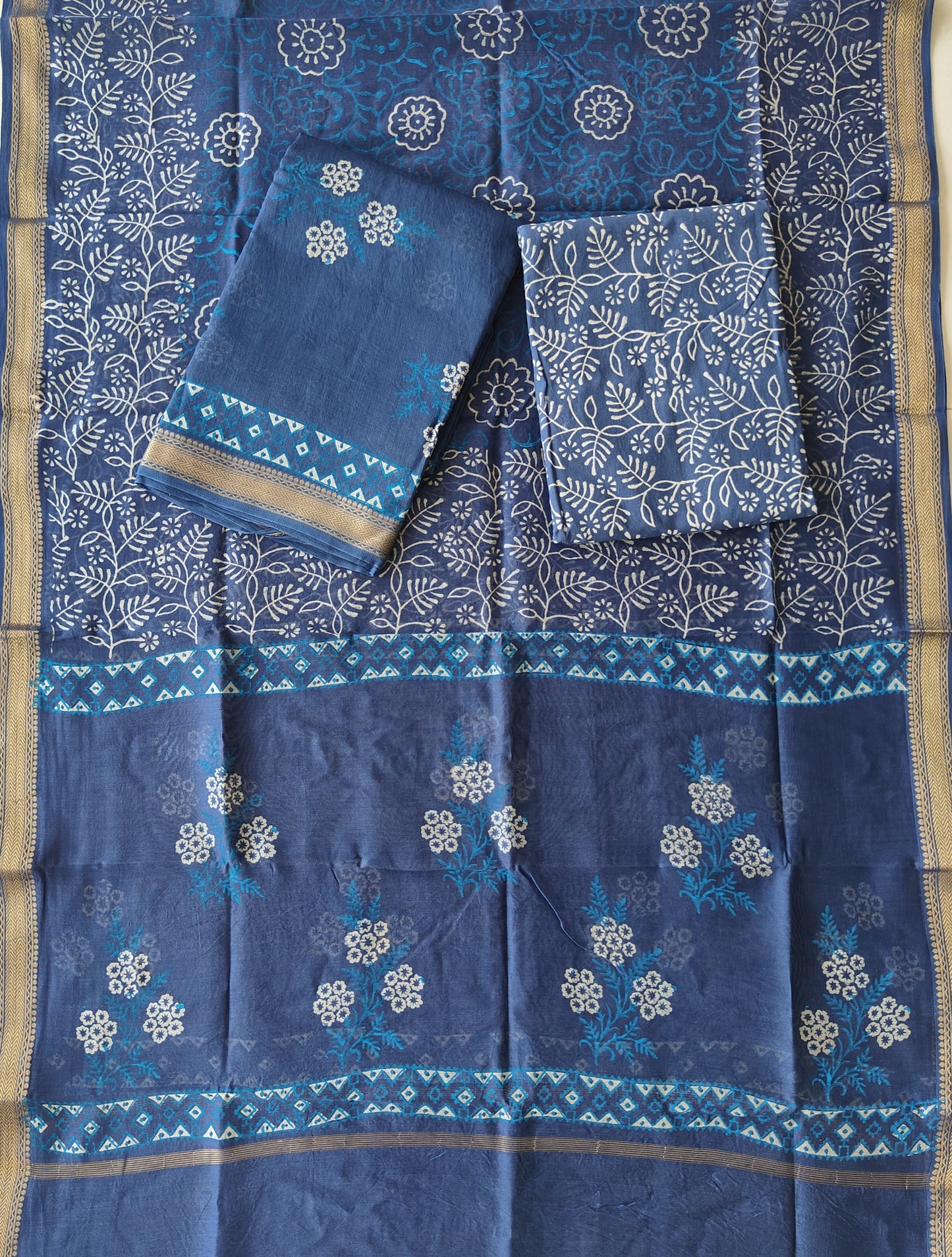 Premium Hand Block Printed Maheshwari Silk Suit(BFMAH89)