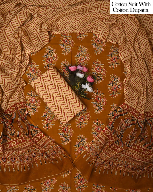 Exclusive Hand Block Cotton Suit With Cotton Dupatta(BFCOT149)