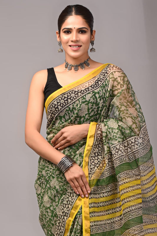 Green & Yellow kota doriya saree (BFKS32)