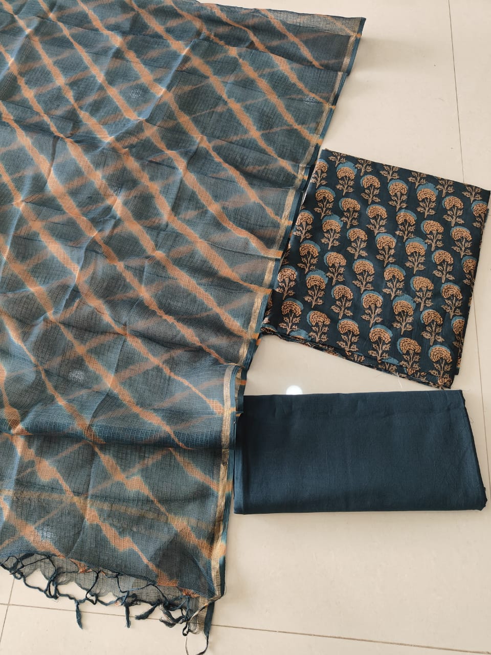 Premium Sanganeri Printed Cotton Suit With Kota Doria Duppta(BFCOTKD04)