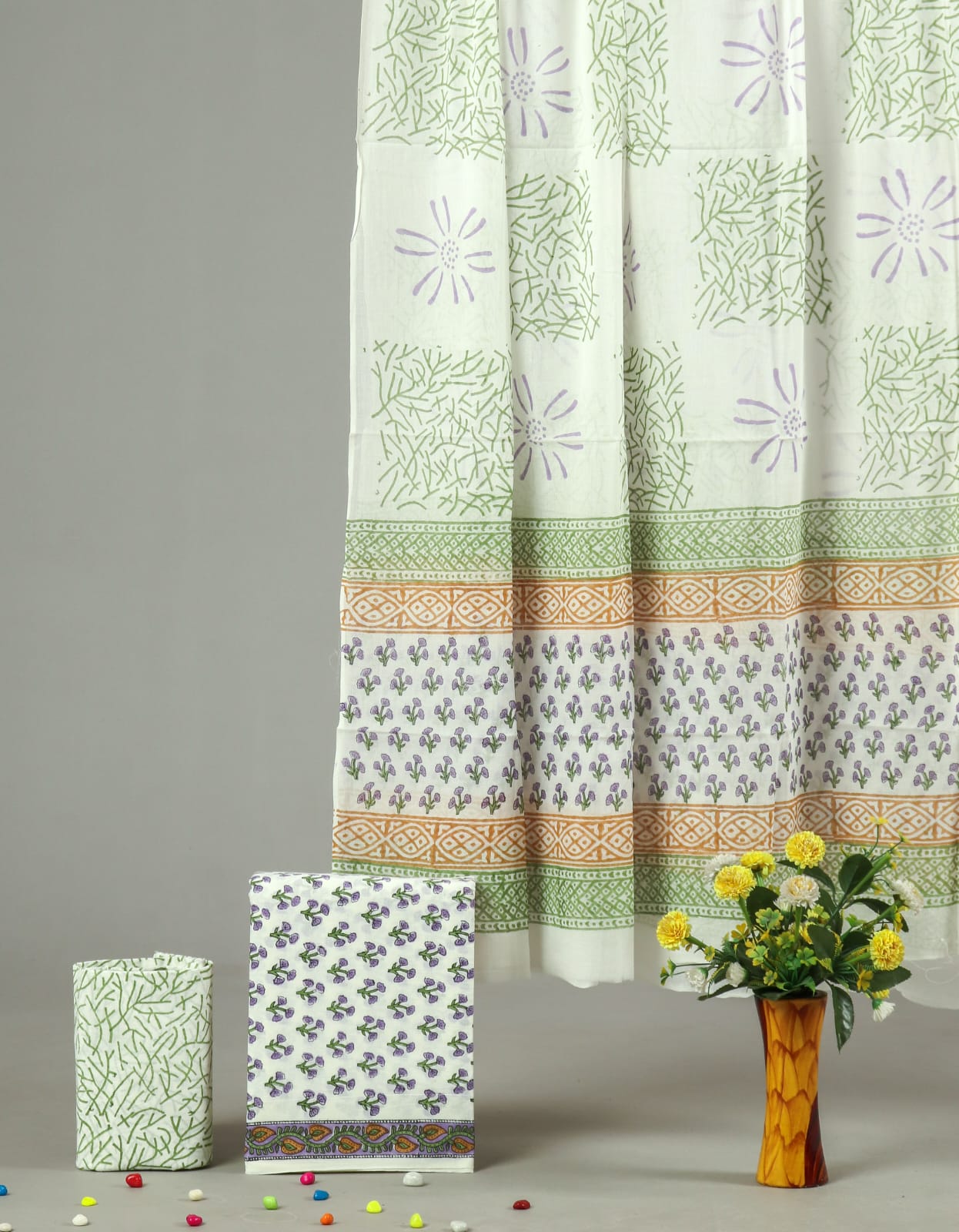 Exclusive Hand Block Cotton Suit With Cotton Dupatta(BFCOT55)