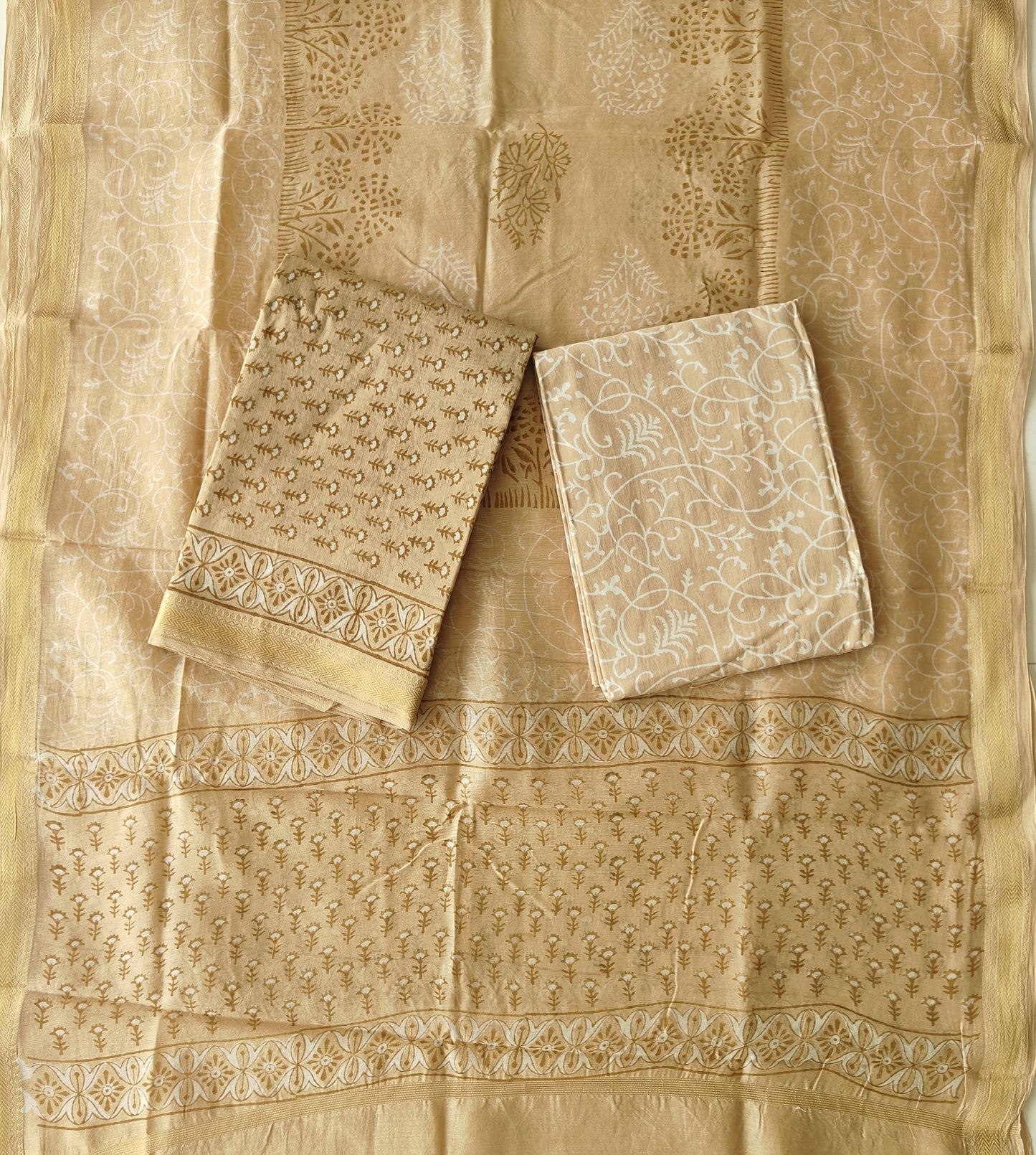 Premium Hand Block Printed Maheshwari Silk Suit(BFMAH87)