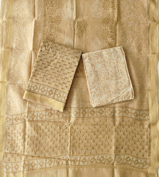 Premium Hand Block Printed Maheshwari Silk Suit(BFMAH87)