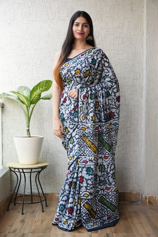 Multicolor Printed Cotton Saree – Soft Cotton Saree for Women(BFCS50)