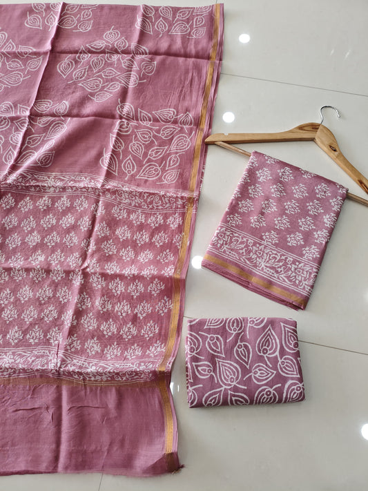 EXCLUSIVE HAND BLOCK CHANDERI SILK SUIT SET WITH CHANDERI DUPATTA
