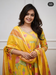 New launch 
Cotton anarkali kurti pant dupatta sets
Fabric _ pure cotton 60*60 super taj quality
