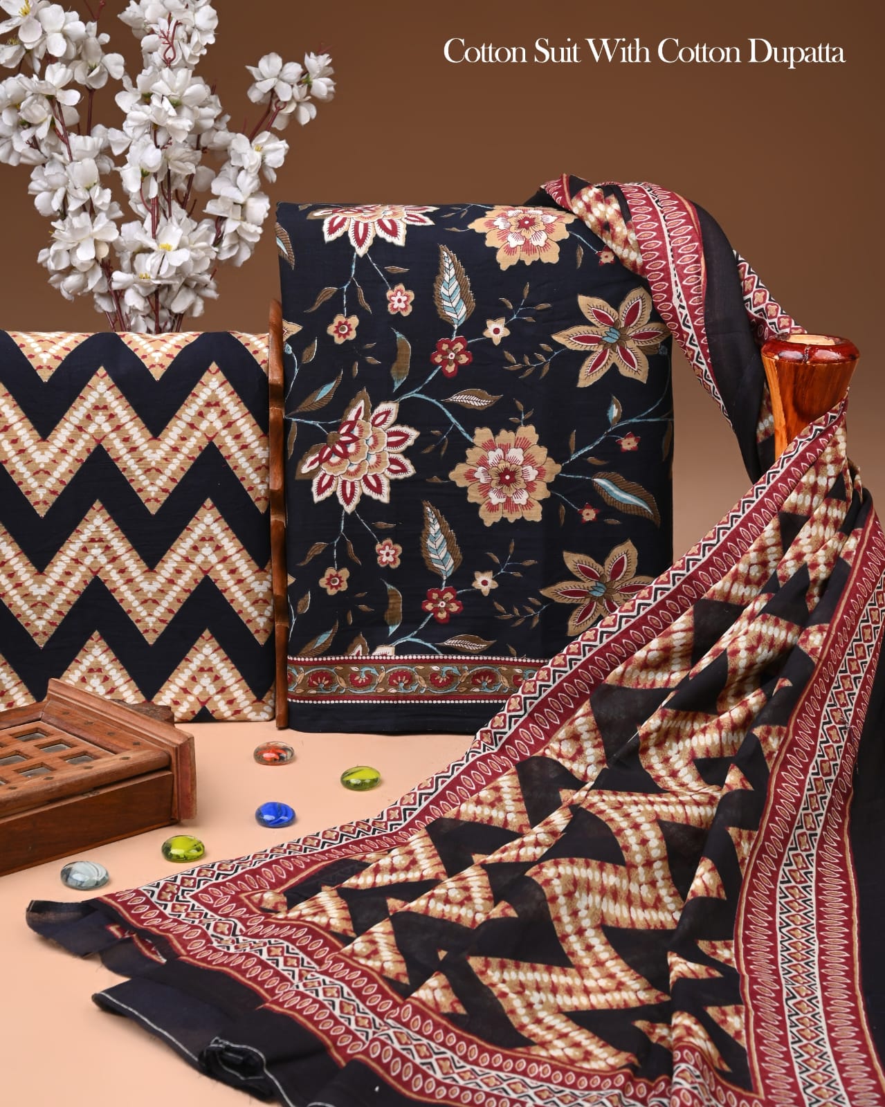 Exclusive Hand Block Cotton Suit With Cotton Dupatta
