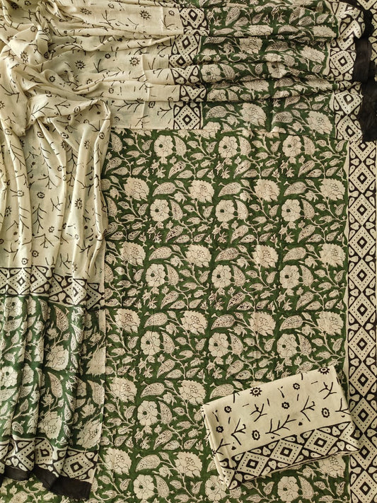 Exclusive Hand Block Cotton Suit With Cotton Dupatta(BFCOT111)