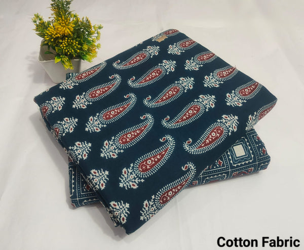 Teal Paisley Printed Cotton Fabric | Elegant  (BFTB126)