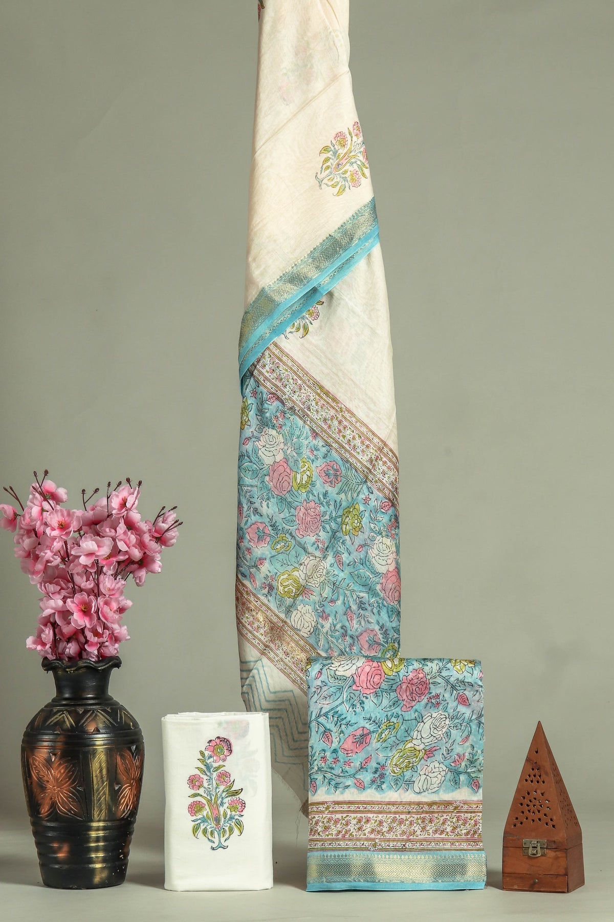 Premium Hand Block Printed Maheshwari Silk Suit (BFMAH15)