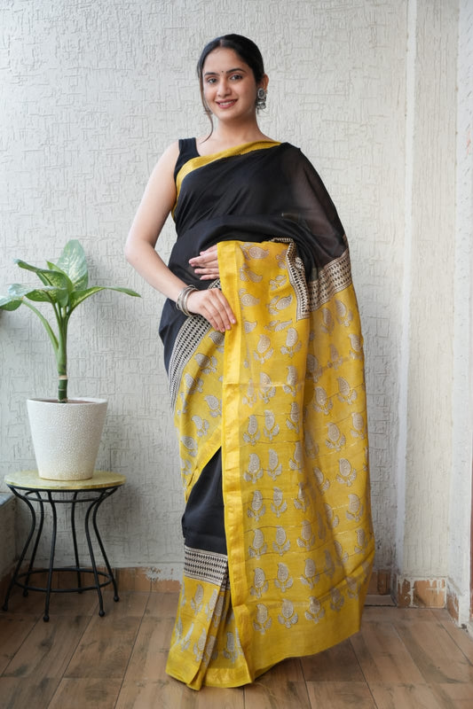 New Designer Hand Block Print Maheshwari Silk Saree (BFMSARE71)