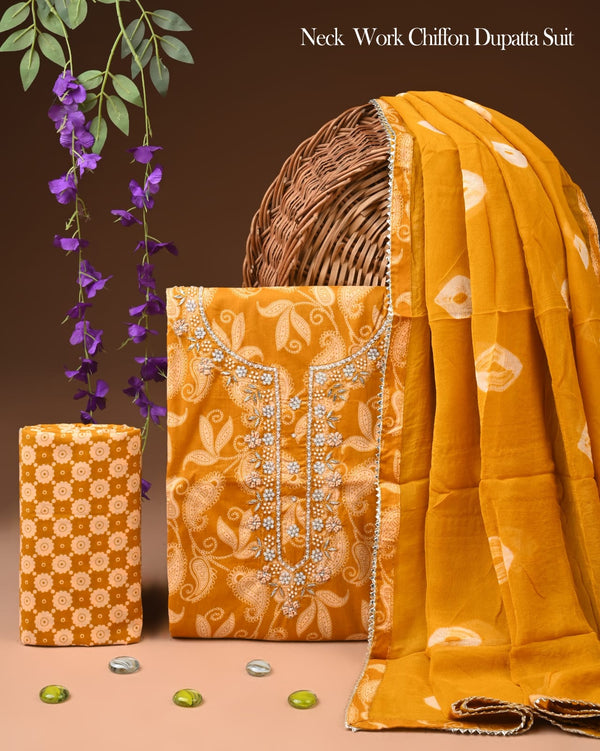 PREMIUM GOTA PATTI COTTON SUIT SET WITH CHIFFON DUPATTA