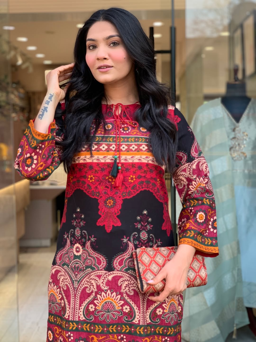 "Mughal Noir — Paisley Digital Print Kurta