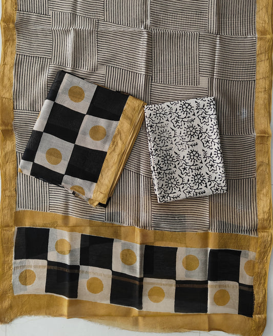 Premium Hand Block Printed Maheshwari Silk Suit(BFMAH78)