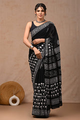 Traditional Authentic Hand Block Printed Pure Organic Cotton Sarees With matching Blouse