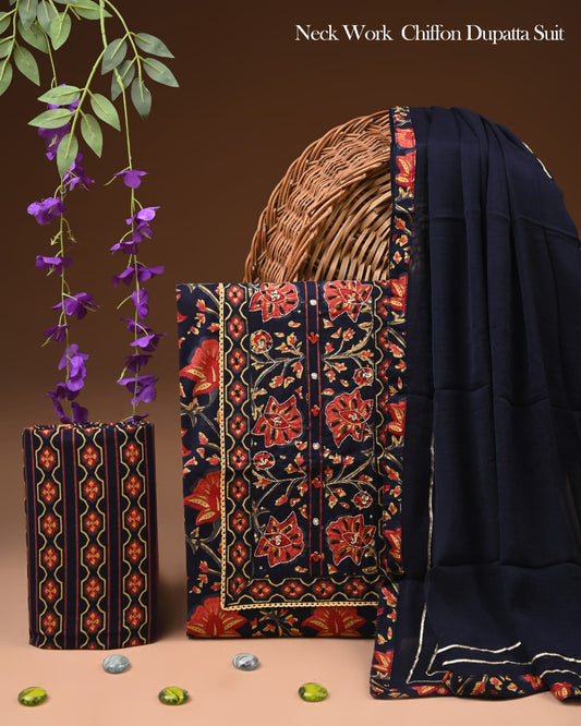 PREMIUM GOTA PATTI COTTON SUIT SET WITH CHIFFON DUPATTA(BSCOTGC90)