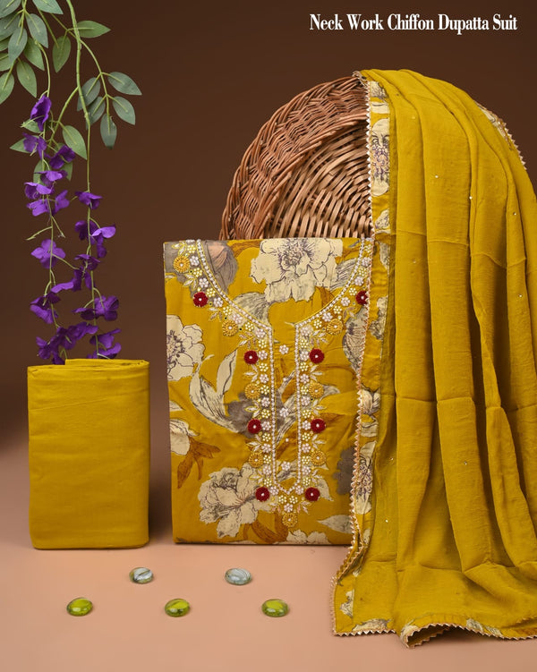 PREMIUM GOTA PATTI COTTON SUIT SET WITH CHIFFON DUPATTA