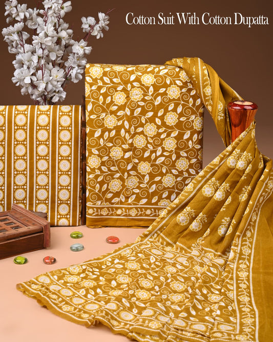 Exclusive Hand Block Cotton Suit With Cotton Dupatta(BFCOT180)