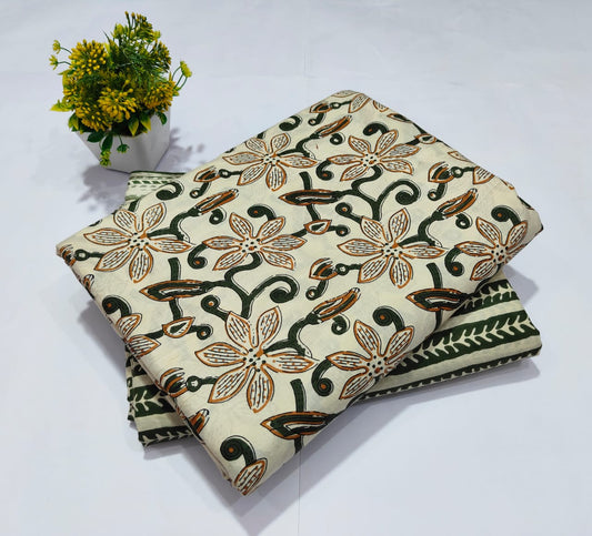 Beige Floral Printed Top & Bottom Suit Set – Elegant Cotton Suit Material (BFTB49)