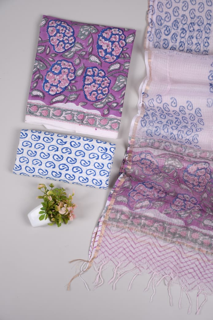Premium Sanganeri Printed Cotton Suit With Kota Doria Duppta(BFCOTKD26)