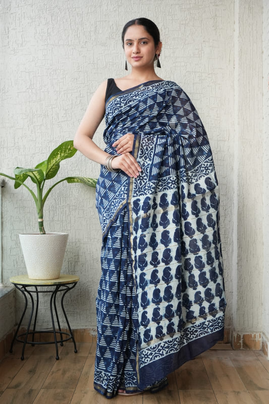 New Designer Hand Block Print Chanderi Silk Saree(BFCS69)
