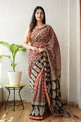 New Designer Hand Block Print Maheshwari Silk Saree (BFMSARE46)