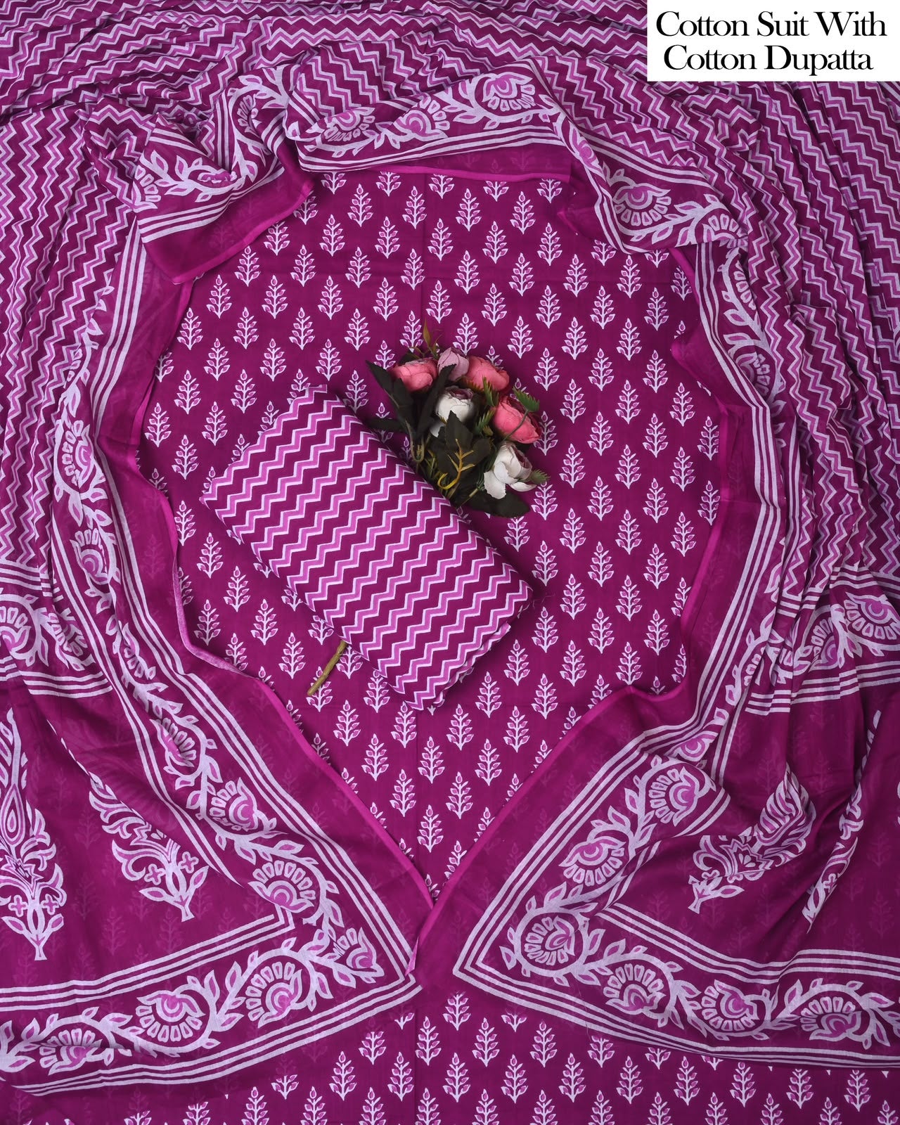 Exclusive Hand Block Cotton Suit With Cotton Dupatta(BFCOT138)