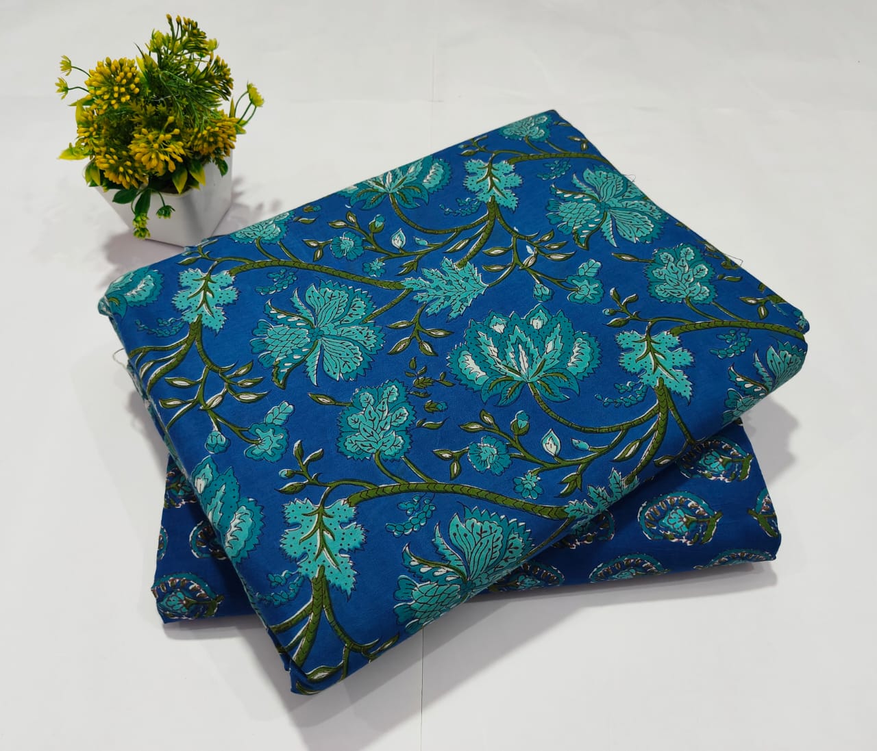 Blue Floral Printed Top & Bottom Suit Set – Elegant Cotton Suit Material (BFTB44)