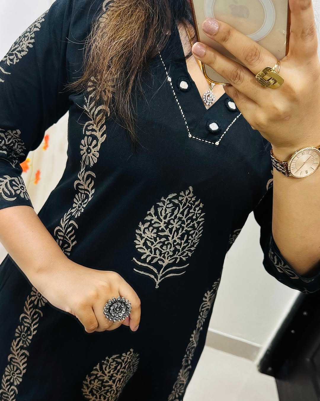 Launching Designer Kurti Pant Set  in *Cotton Fabric* with  beautiful *Block print sequin moti and  thread detailing Work*  giving perfect smart and Mesmerizing look