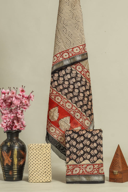 Premium Hand Block Printed Maheshwari Silk Suit (BFMAH14)
