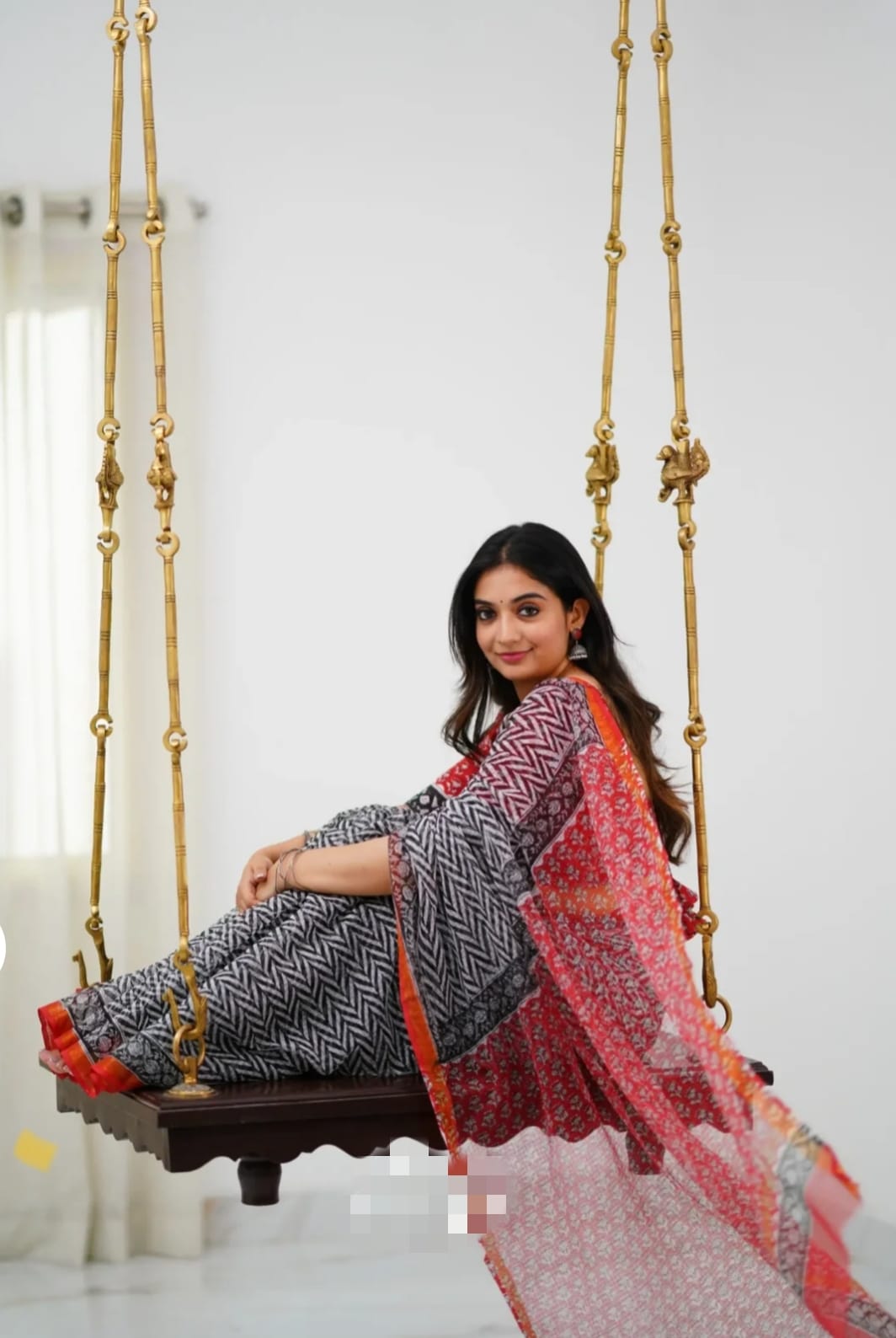 Red & Black Printed Saree (BFKS02)