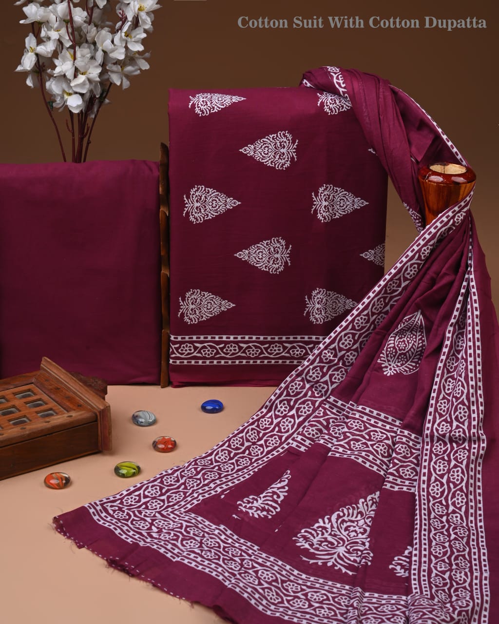 Exclusive Hand Block Cotton Suit With Cotton Dupatta