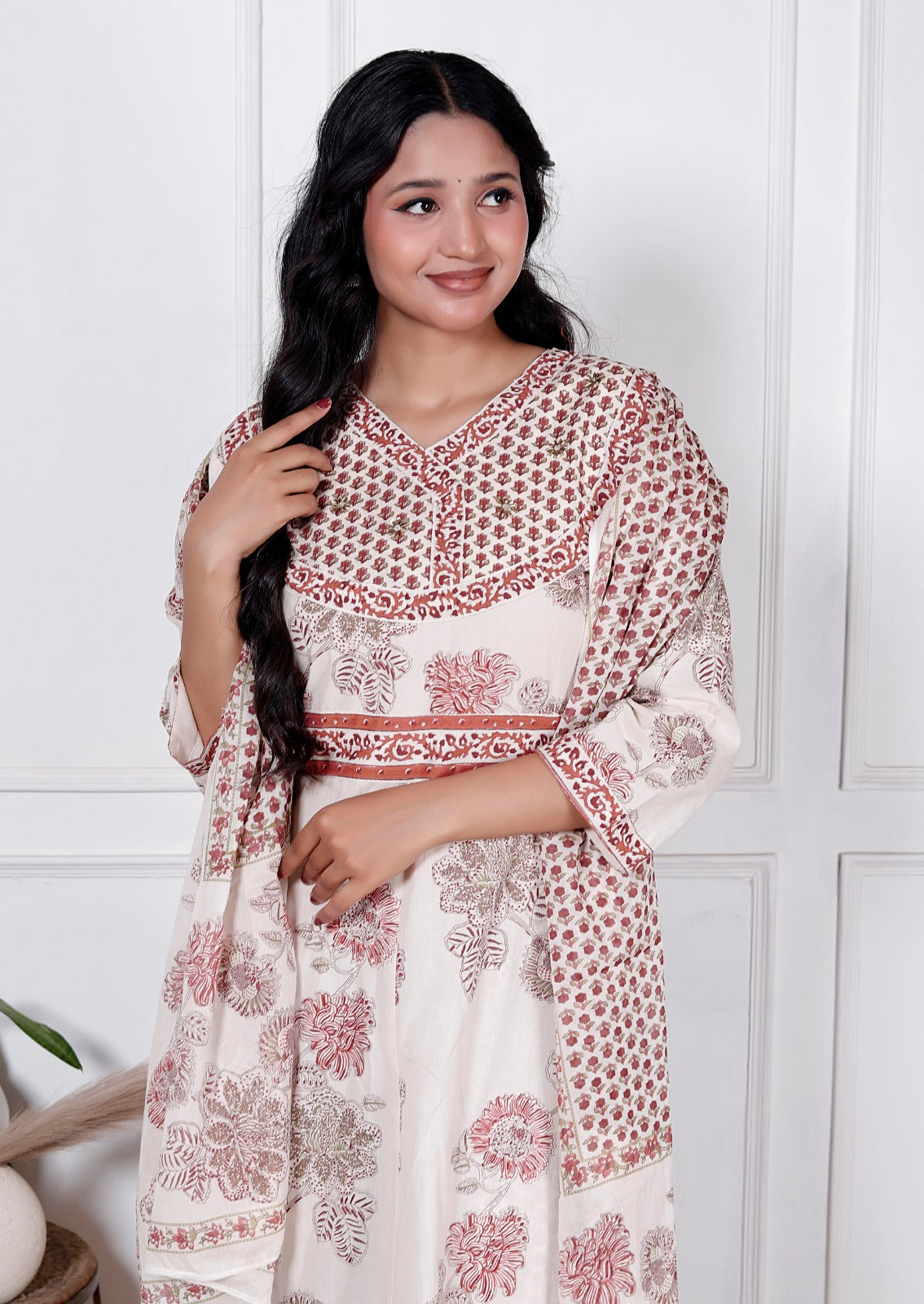 Maroon Floral Print Premium Cotton Anarkali Suit Set